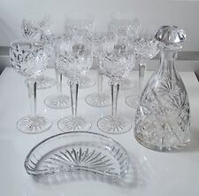 Vintage crystal wine glasses (set of 9) ,   decanter and plate.
