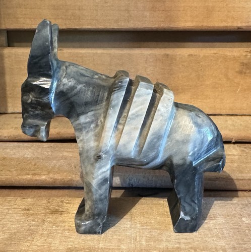 Carved stone donkey grey - carved, black
