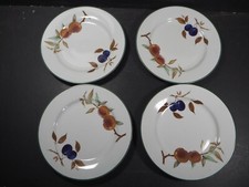 Set of 4  Royal Worcester Evesham Vale 27cm Dinner Plates Plum & Peach Green Rim