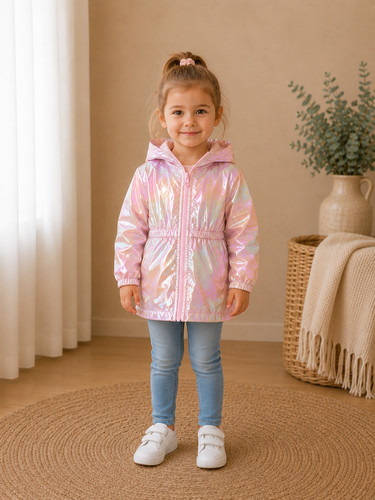 Girls holographic hooded rain - holographic,