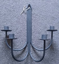 Vintage Forged Iron Wall 4 Candle Candelabra Candlestick