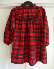 Girls Age 7 Years Red Tartan 100% Cotton Checked Christmas Dress from Next
