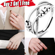 Anxiety Womens Rings 925 Sterling Silver Fidget Ring Spinner Stress Relief Band
