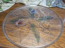 Pretty Vintage French Multi-colour Flat Glass Cake Plate/Centre Piece