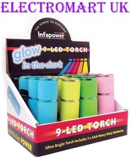 12 X ULTRA BRIGHT GLOW IN THE DARK TORCHES 4 COLOURS INCLUDES BATTERIES 9 LED'S