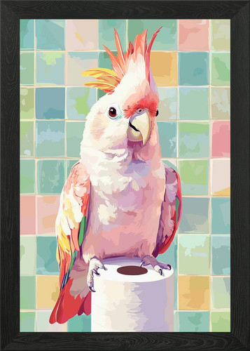 Pink cockatoo toilet - on, paper