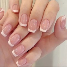 20 Semi Cured Gel Nail Stickers Wraps UV Lamp Required, Nude French 78