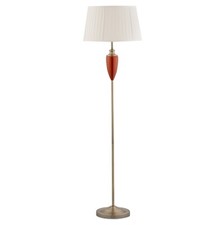 Floor Lamp Malham Large Ceramic Red Antique Brass with Ivory Pleated Shade