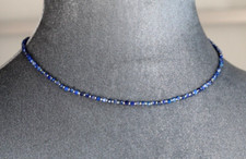 FACETED LAPIS LAZULI 3MM ROUNDS NECKLACE  ~ 925 STERLING SILVER 18" IN LENGTH