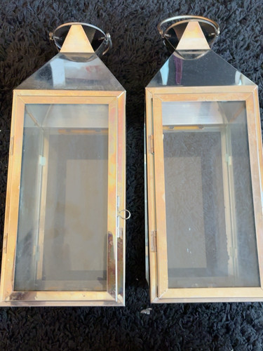 Pair large silver metal glass - pair,