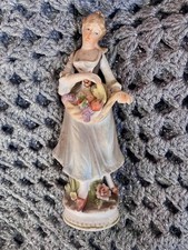 Ornament Figurine Lady With Fruit Basket Ceramic Vintage