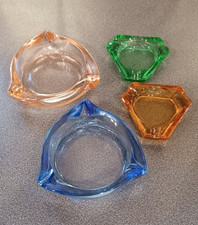 Retro Vintage 1960s Triangular Glass Ashtrays x4 Blue Pink (large) Green & amber