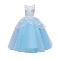 ELSA & ANNA® Girl Lace Formal Ball Gown Wedding Bridesmaid Prom Dress BLU-DRS05