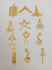Masonic Regalia Blue Lodge Mason Officer Collar  SET OF 12 IN GOLD