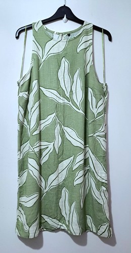 Green leaf print linen blend - leaf,