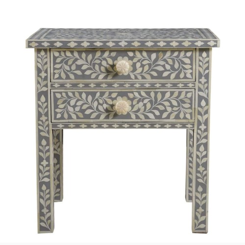 Grey bone inlay nightstand - bone, 2