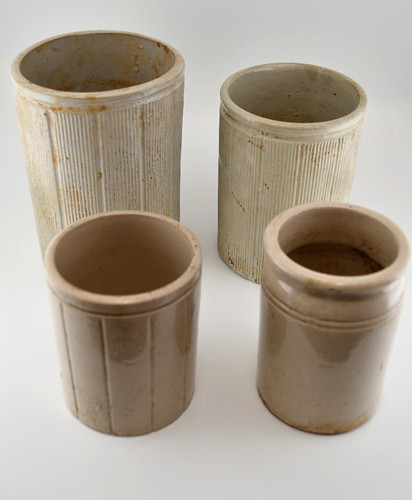 Vintage stoneware storage jars - stoneware,