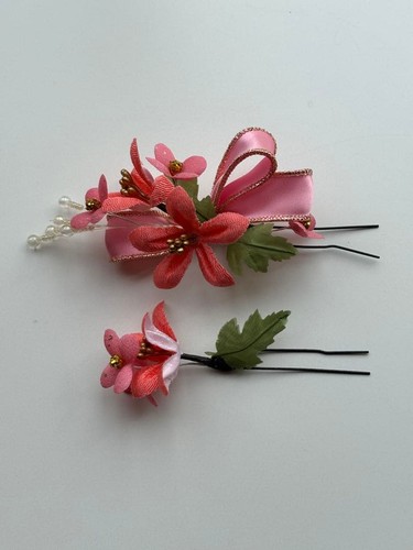 Pink flower hairpin set - flower, for