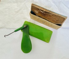 1950s Green Bakelite Shoe Set Button Hook Shoe Horn, Nail Buffer Original Case