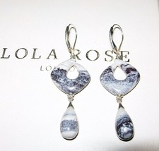 LOLA ROSE GREY JASPER LEVERBACK PIERCED DANGLY DROP EARRINGS STERLING SILVER QVC