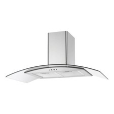 Cooker Hood Kitchen Extractor Fan Curved Glass Stainless Steel Push Button 900mm