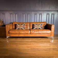 SofaLeather 2 Seater Sofa Retro Mid Century Danish Style Tan Brown Chesterfield