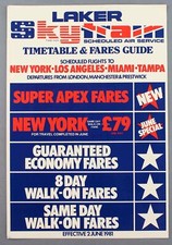 LAKER AIRWAYS SKYTRAIN AIRLINE TIMETABLE JUNE 1981 SIR FREDDIE LAKER