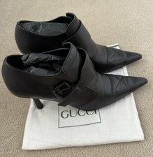 Gucci Black leather ankle boots  Mid heel Pointed Toe US9.5 UK6.5 IT39.5 Vintage