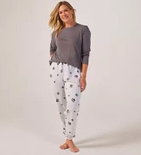 Cozee Home Cuffed Jersey Long Sleeve PJ Set Grey Paw Print Size 2XL
