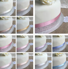 Satin & Diamante Ribbon Cake Decoration. Wrap Sash Pink Blue Peach Wedding Party