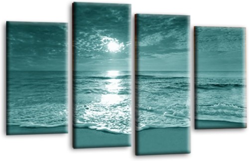 Seascape sunset wall art teal - sunset,