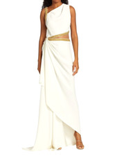 New NWT Reem Acra Embellished Cutout Wedding Long Gown Ivory Gold Dress US 2