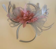 Light Silver Grey and Dusty Pink Fascinator Headband Wedding Race