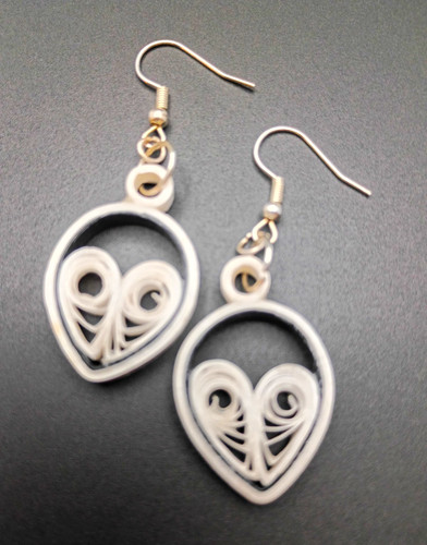 Silver white owl dangle drop - silver,