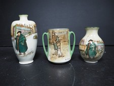 3 x Vintage Royal Doulton Dickens Ware Series Small Vases Bill Sykes Tony Weller