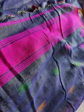South Indian/Bengal special pure Handloom Linen Jamdani Saree,BLUE with Golden