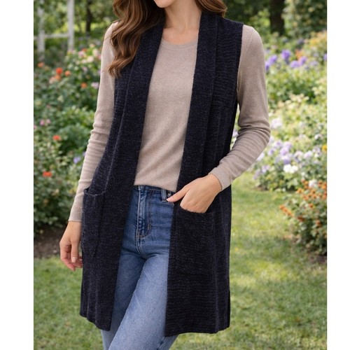 Black long vest sleeveless - l,