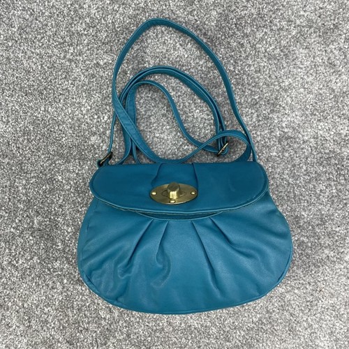 Blue faux leather handbag - blue,