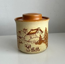 Vintage Ashdale Pottery Cottage Scene Tea Canister Lidded Jar 1970s Stoneware