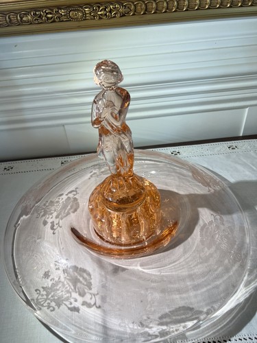 Vtg cambridge pink glass - 9”,