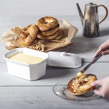 Traditional Terrine / Butter Dish with Lid, Quality Porcelain Terrine, White