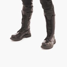 Genuine Leather Mens 20 Hole Long Bovver Boots Black Steel Toe PROWLER RED