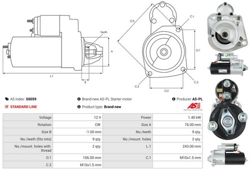 Fits autostarter s0059 starter - autostarter,