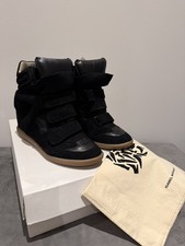 ISABEL MARANT Bekett leather and suede wedge sneakers, Size 39 Black