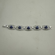 Vintage Delft Windmill Flower White Metal Bracelet