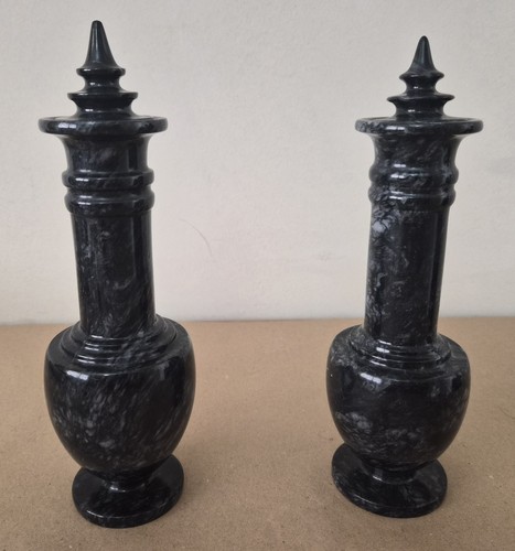Marble vase pair - black, onyx