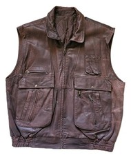Leather Gilet Shooting Vest Mens XXL Quilted Lining Handmade 1980's Germany 