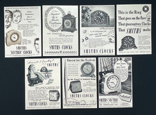 Set of 7 1950s Print Ads Smiths English Clocks Sectric Autocal Tompion Kingsbank