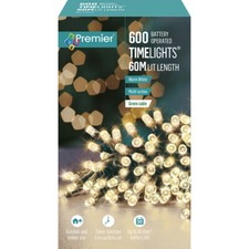 Premier 600 LED Battery Multi-Action Christmas Tree Lights Timer - WARM WHITE