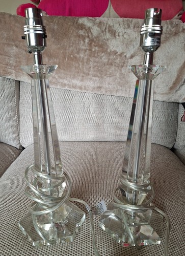 Pair clear faceted crystal - of,